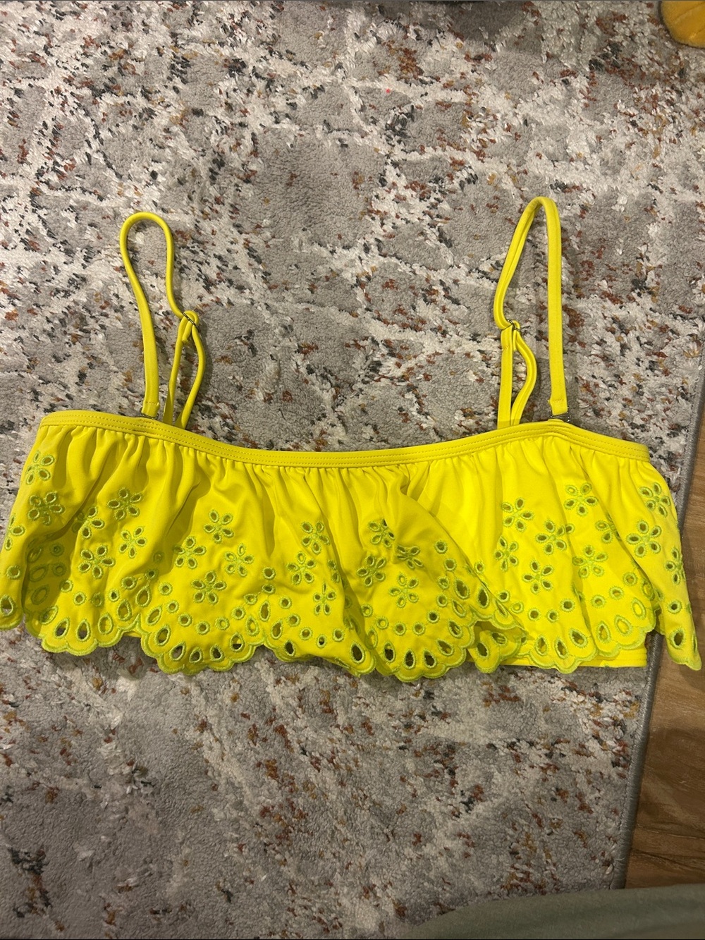 Bright Yellow Eyelet Ruffle Crop Cami Top
